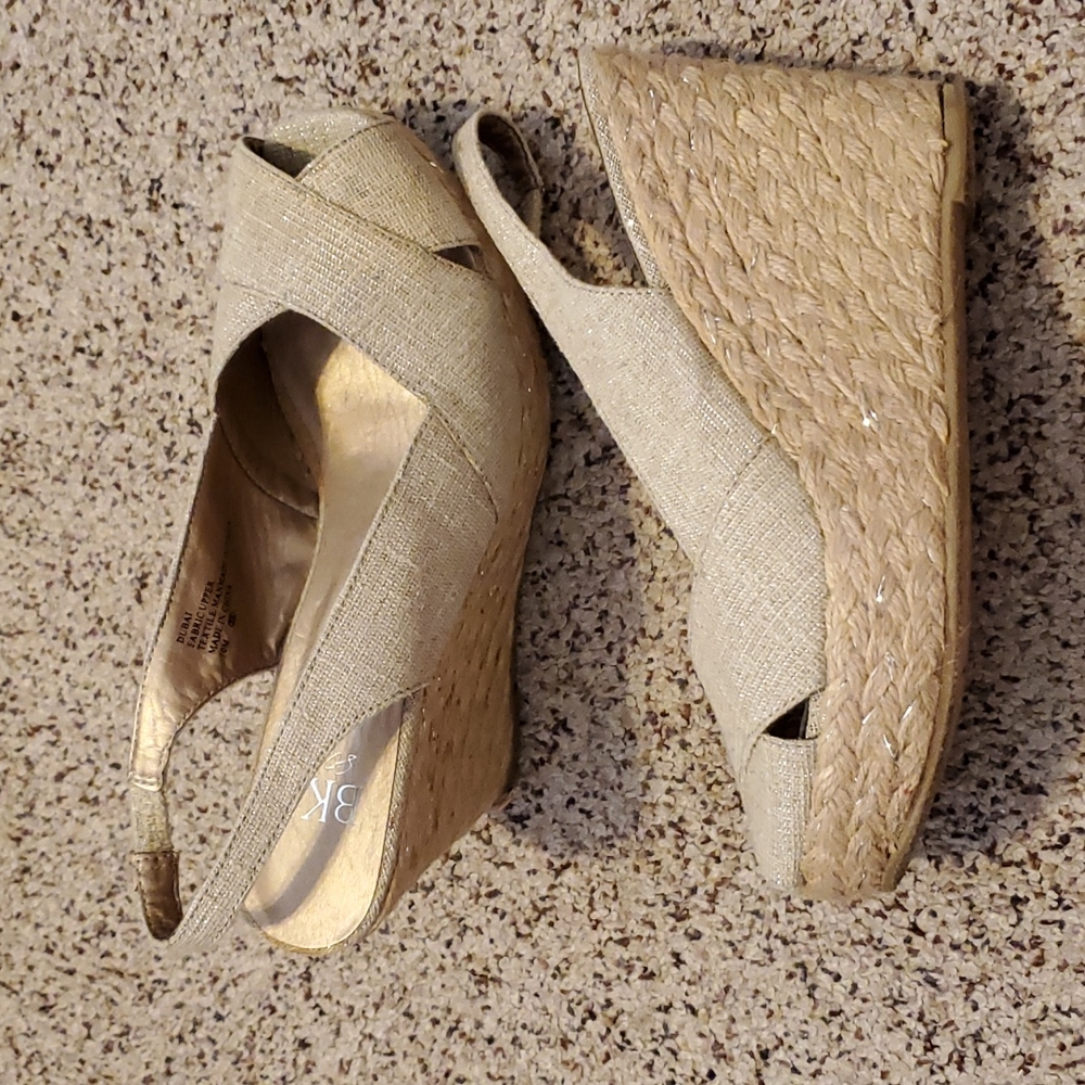 BKE DUBAI Shimmer Rope Open Toe Strappy Wedge Heel Sandals